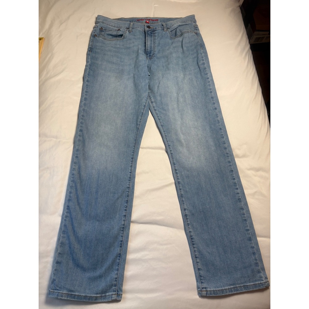 Lucky Brand 410 Athletic Straight Jeans Mens 34x34 Light Blue Good Stretch Denim